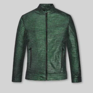 Gleaming Croc Metallic Green Leather Jacket